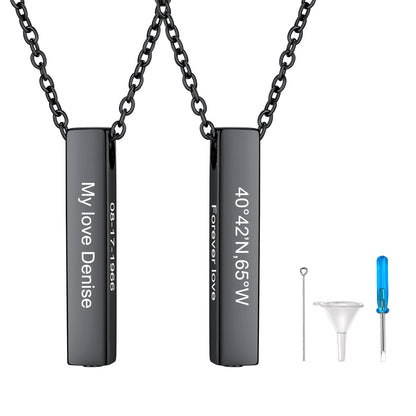 Personalized Bar Urn Necklaces for Ashes in Black Plated