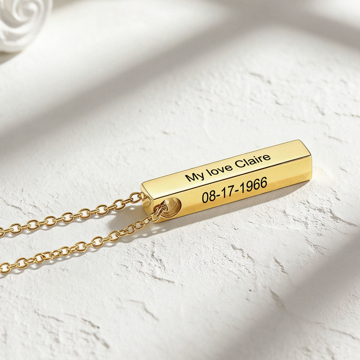 Personalized Bar Urn Necklaces for Ashes in Gold Plated