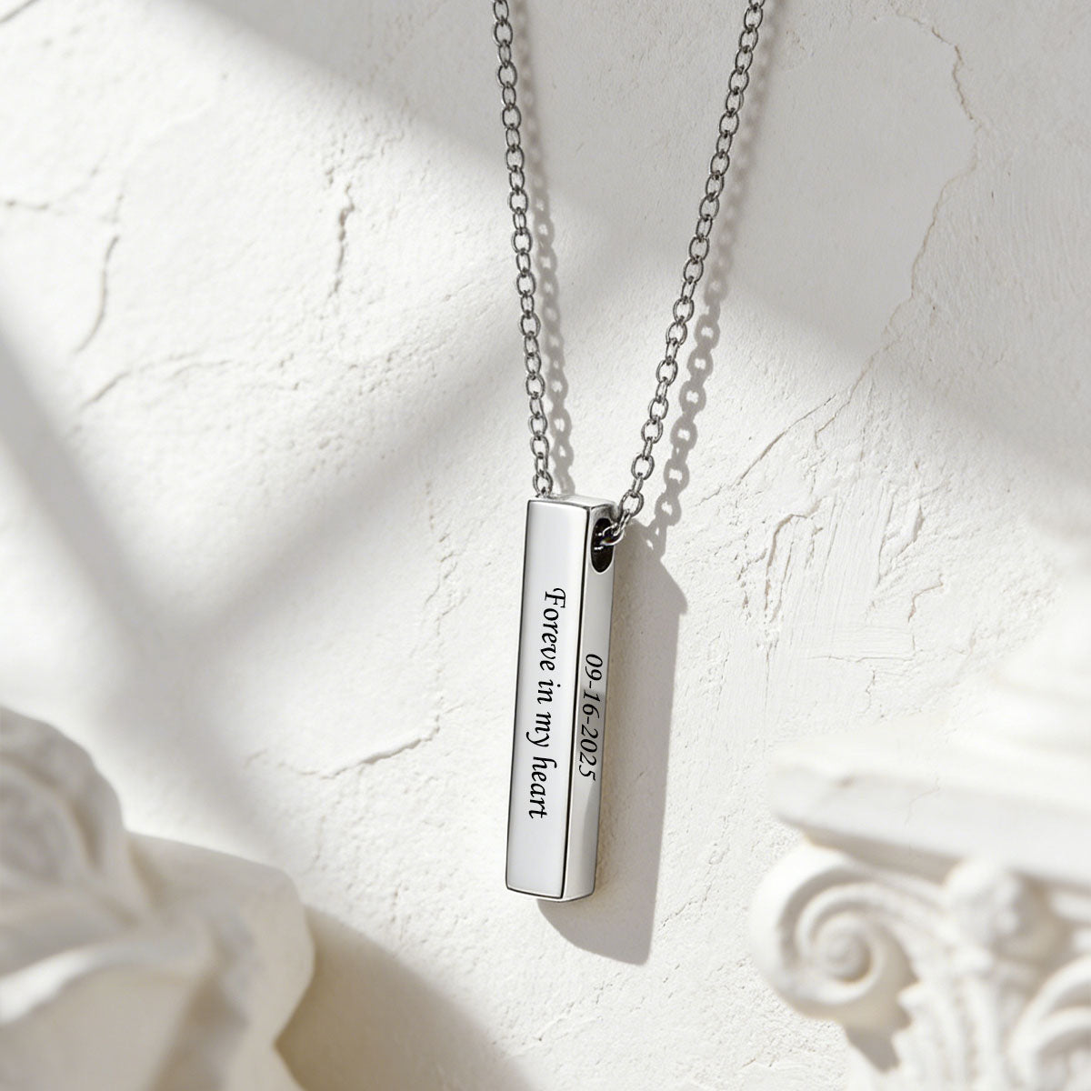Personalized Bar Urn Necklaces for Ashes in Steel Plated