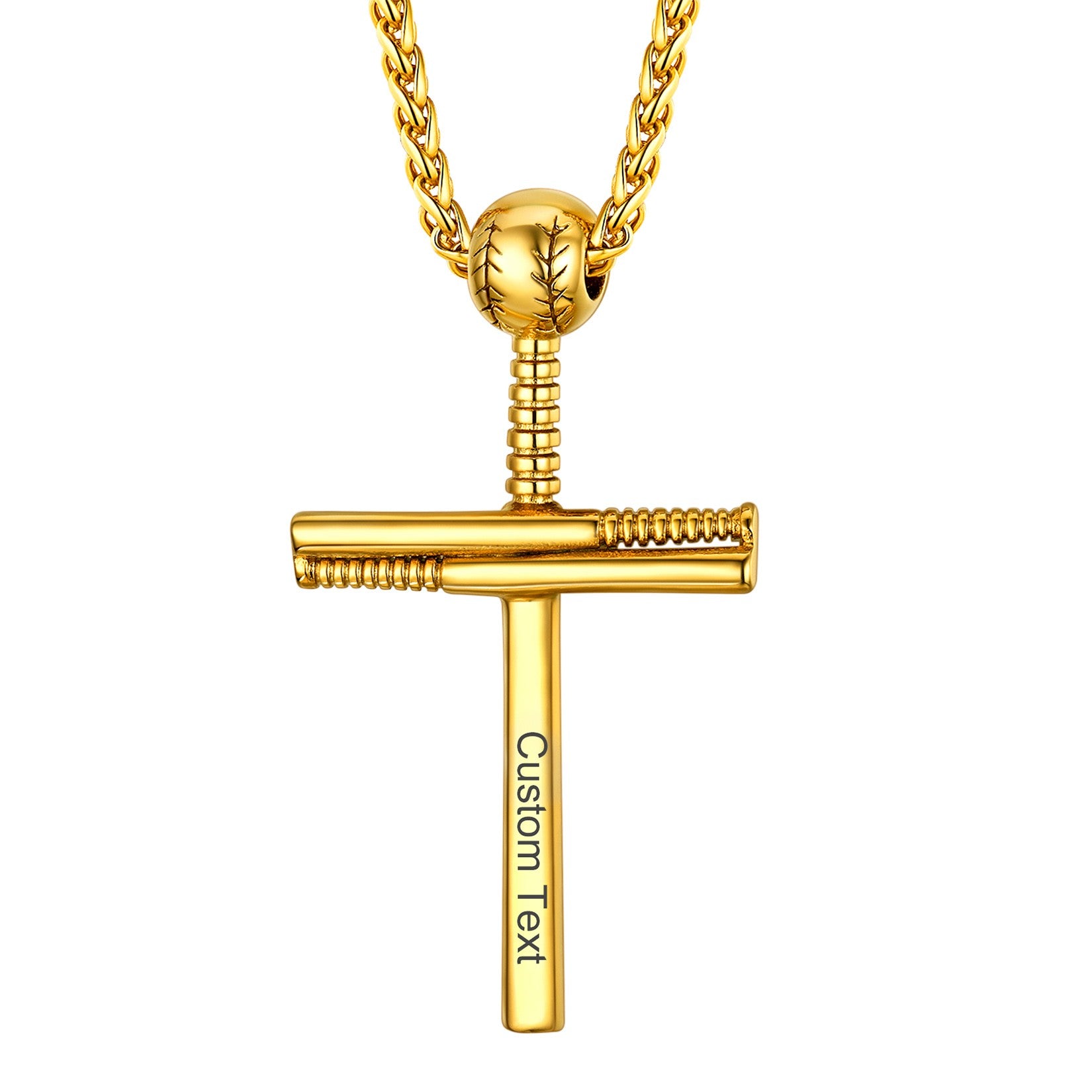 Personalized Baseball Bat Cross Necklace Baseball Fan Necklace Gold Plated 