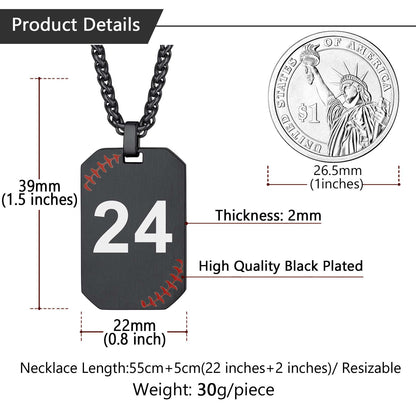 Personalized Baseball Dog Tag Necklaces with Number Dimension, Durable