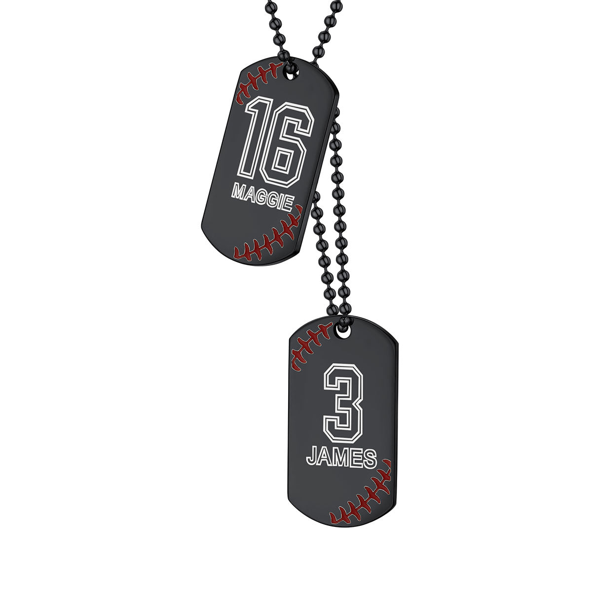 Personalized Baseball Number Dog Tag Necklaces 2 tag black