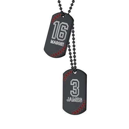 Personalized Baseball Number Dog Tag Necklaces 2 tag black