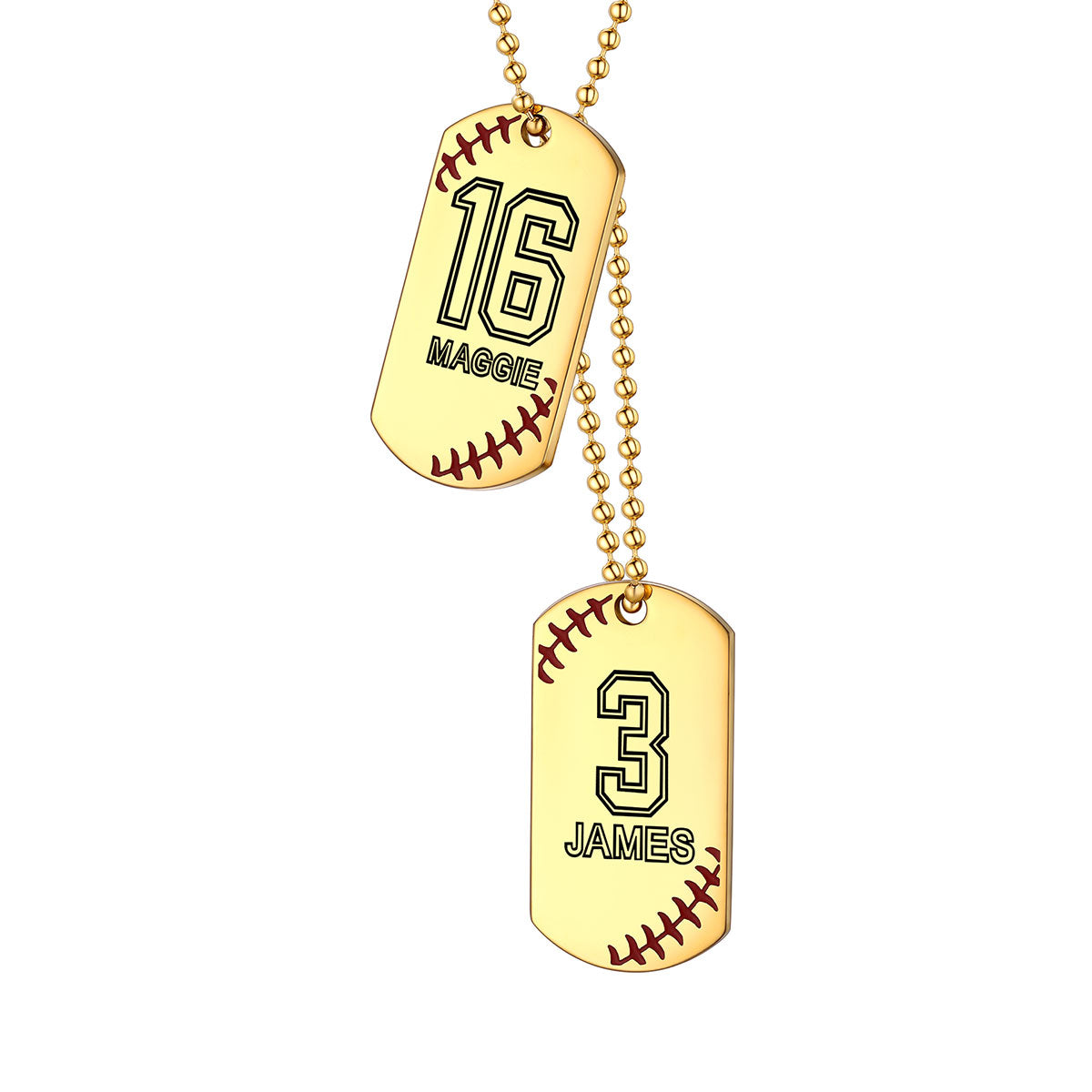 Personalized Baseball Number Dog Tag Necklaces 2 tag gold