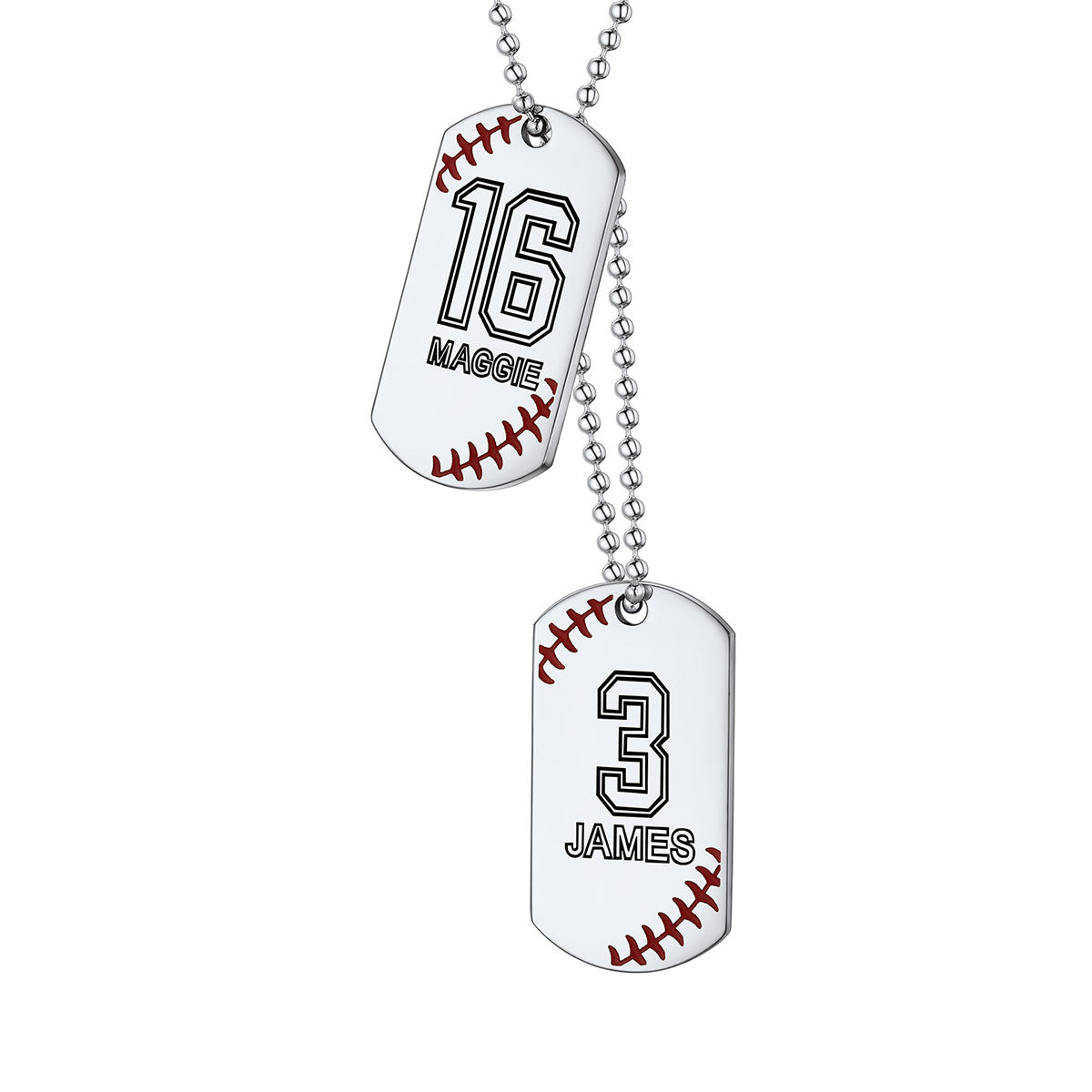 Personalized Baseball Number Dog Tag Necklaces 2 tag steel