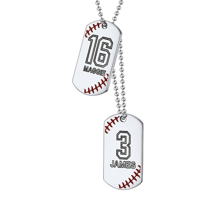 Personalized Baseball Number Dog Tag Necklaces 2 tag steel