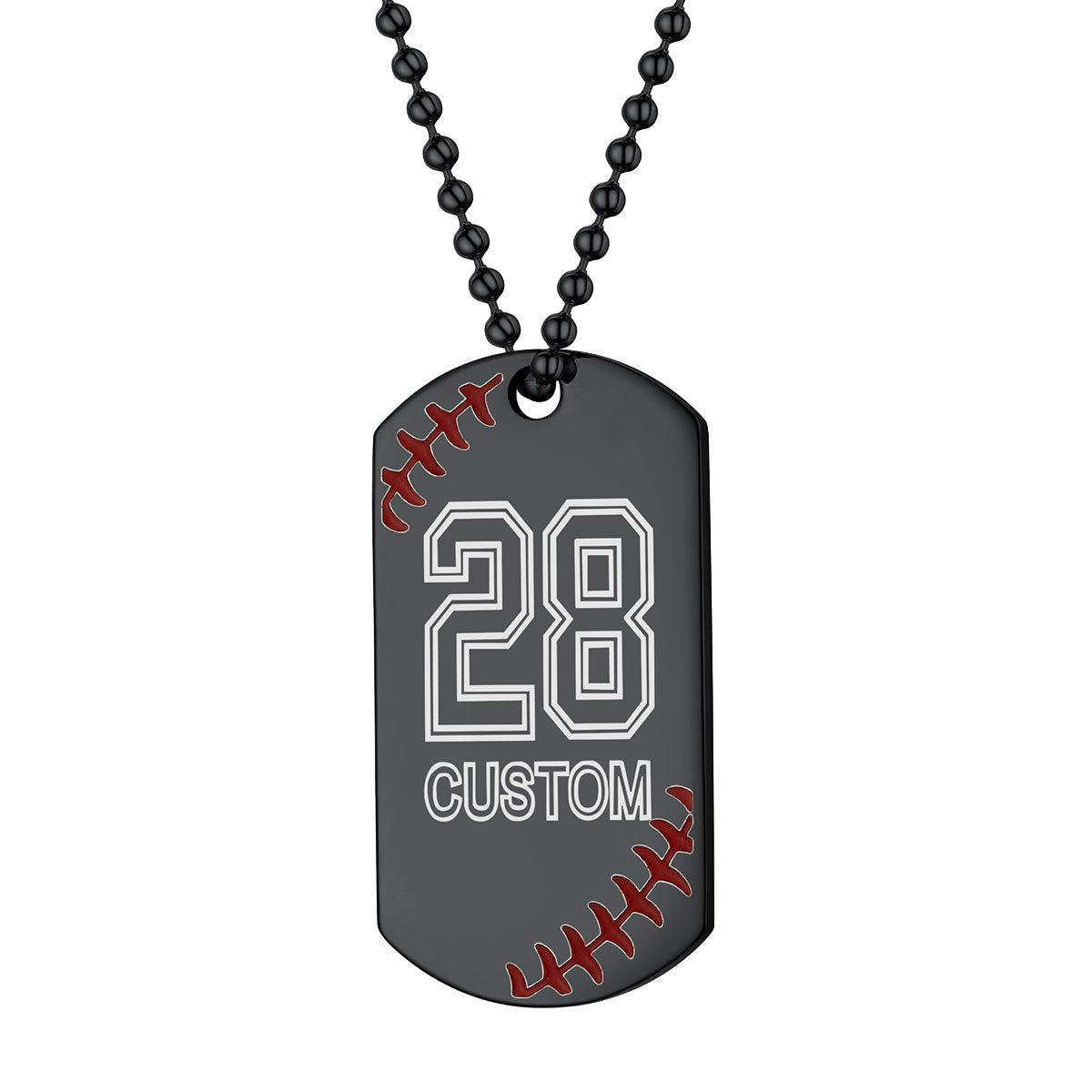 Personalized Baseball Number Dog Tag Necklaces Black Plated