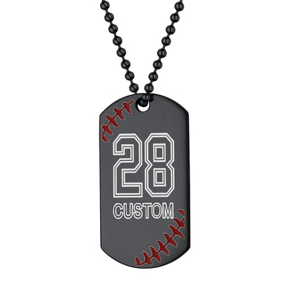 Personalized Baseball Number Dog Tag Necklaces Black Plated