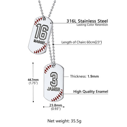 Personalized Baseball Number Dog Tag Necklaces Dimension, Durable