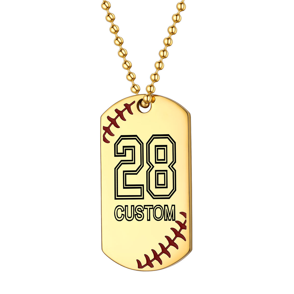 Personalized Baseball Number Dog Tag Necklaces Gold Plated