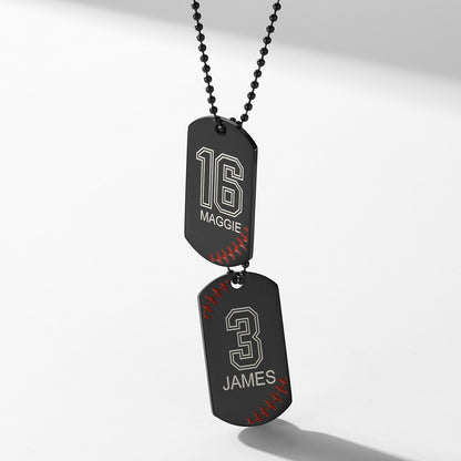 Personalized Baseball Number Dog Tag Necklaces in black plated