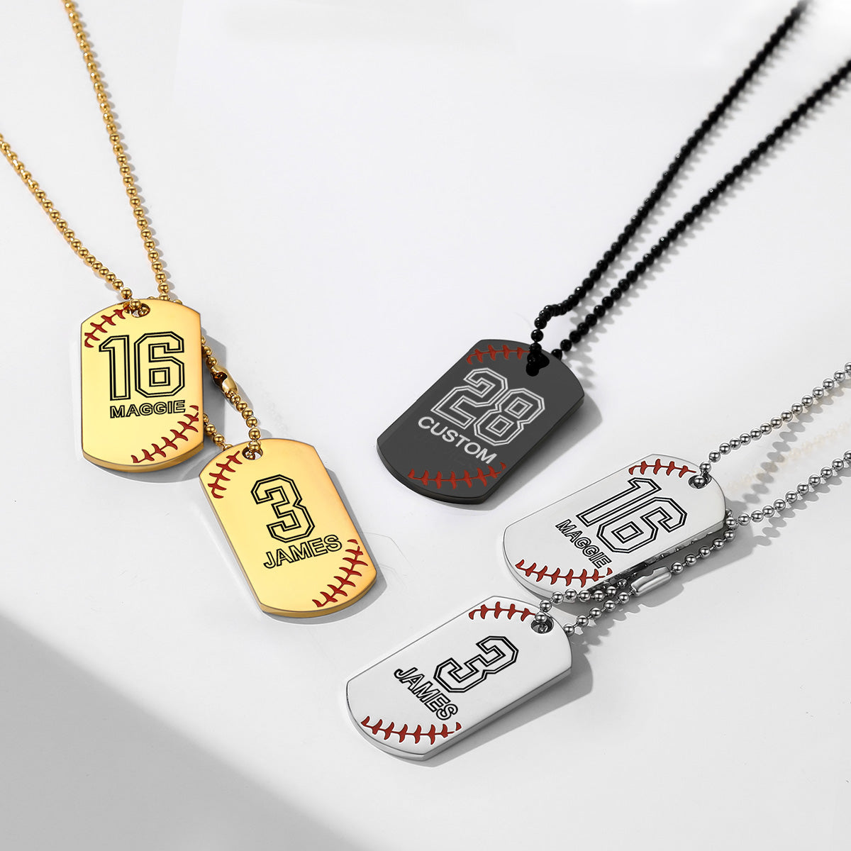 Personalized Baseball Number Dog Tag Necklaces in different color
