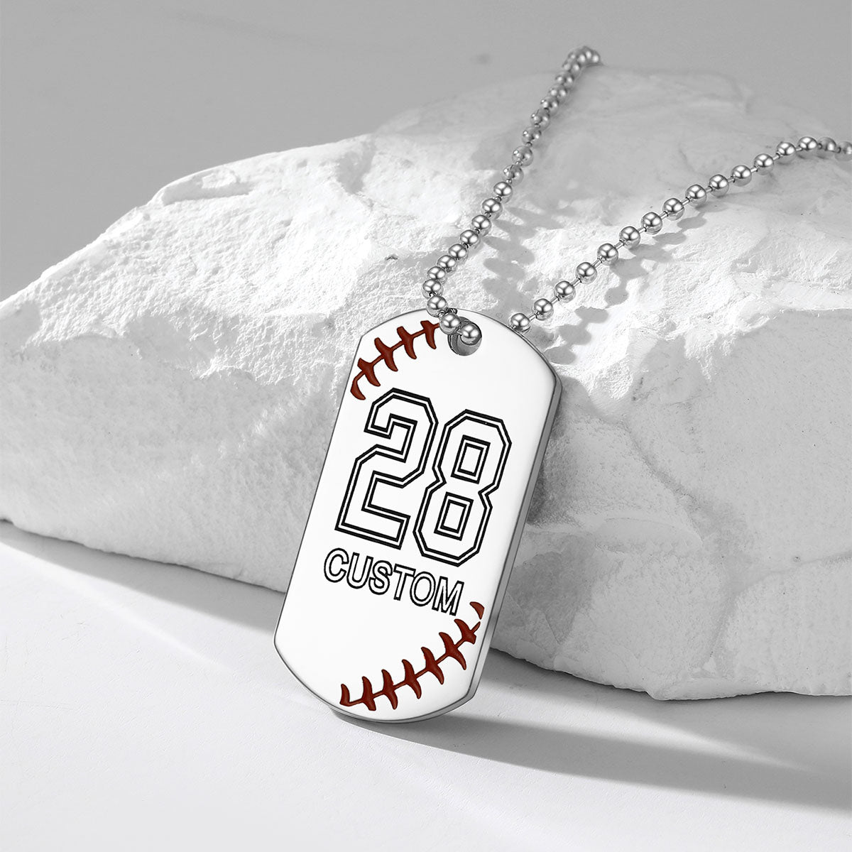 Personalized Baseball Number Dog Tag Necklaces in stainless steel