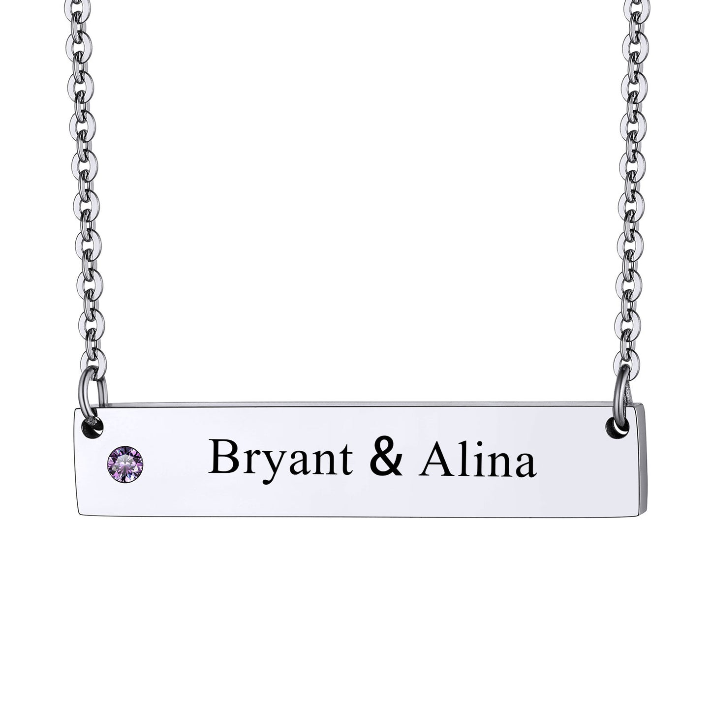 Personalized Birthstoen Bar Necklace for Women