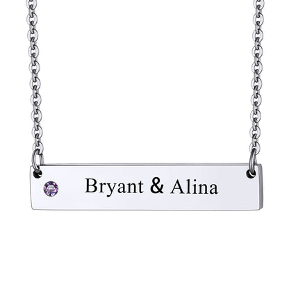 Personalized Birthstoen Bar Necklace for Women