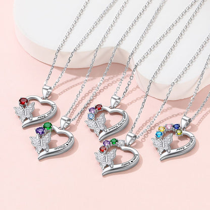 Personalized Birthstone Butterfly Heart Necklace in Different Style