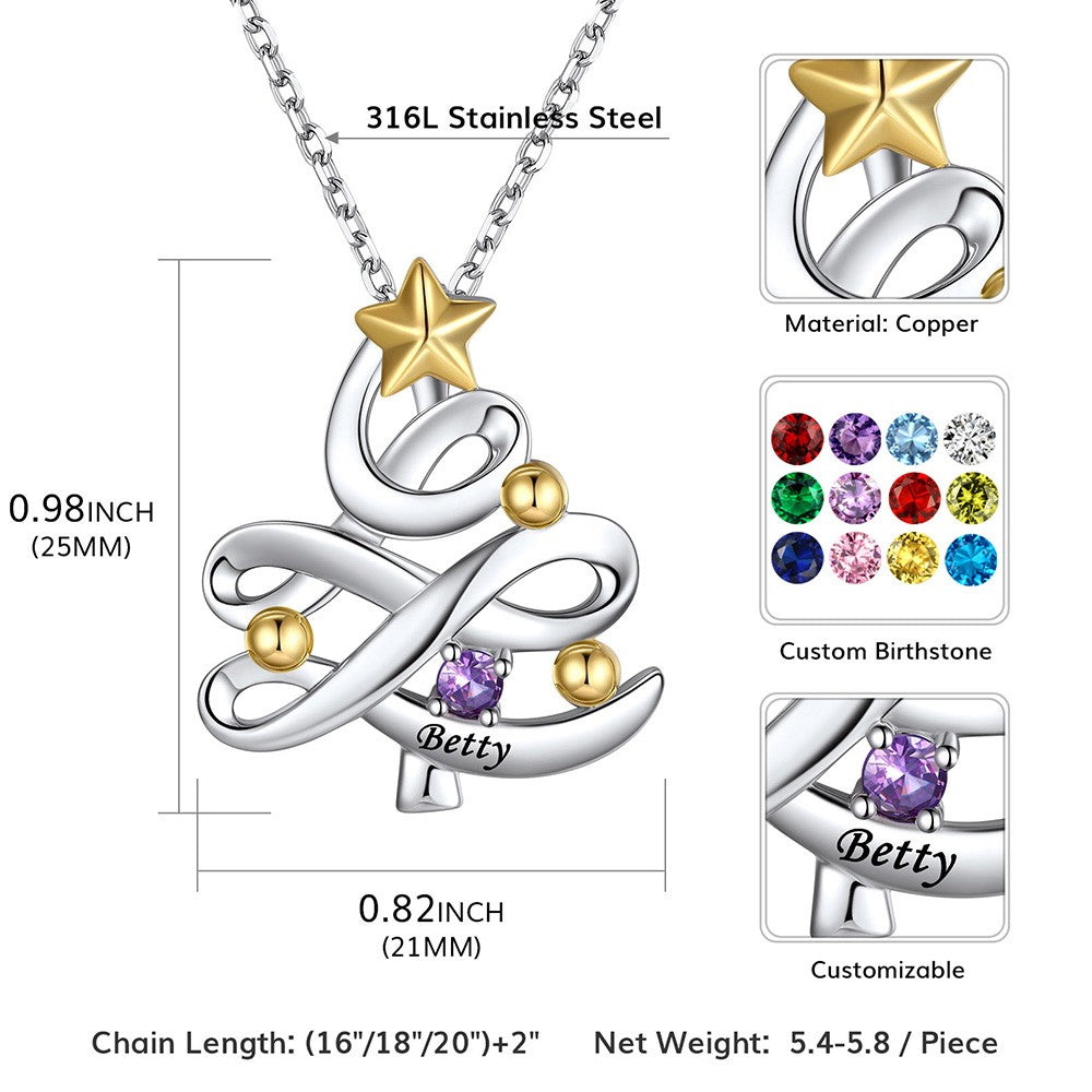 Personalized Birthstone Christmas Pendant Necklace 2 stones