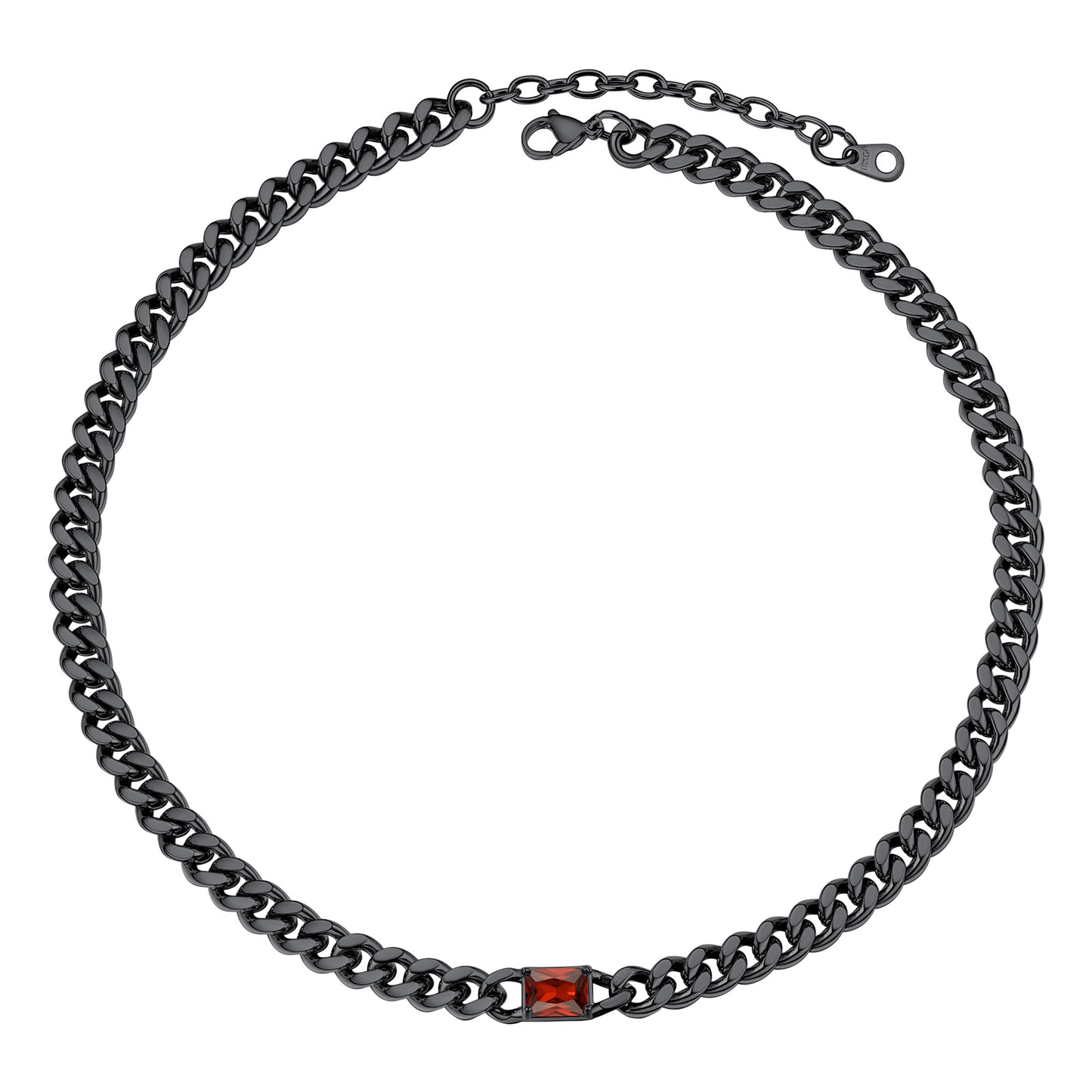Personalized Birthstone Cuban Link Choker Necklace in black plated
