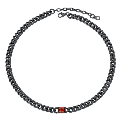 Personalized Birthstone Cuban Link Choker Necklace in black plated