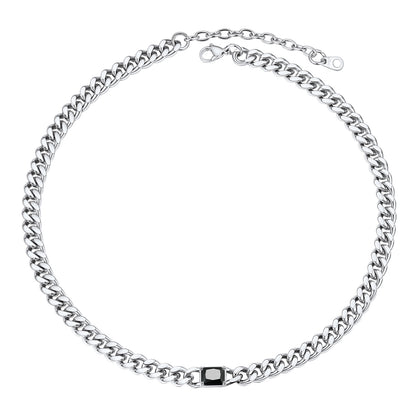 Personalized Birthstone Cuban Link Choker Necklace in stainless steel