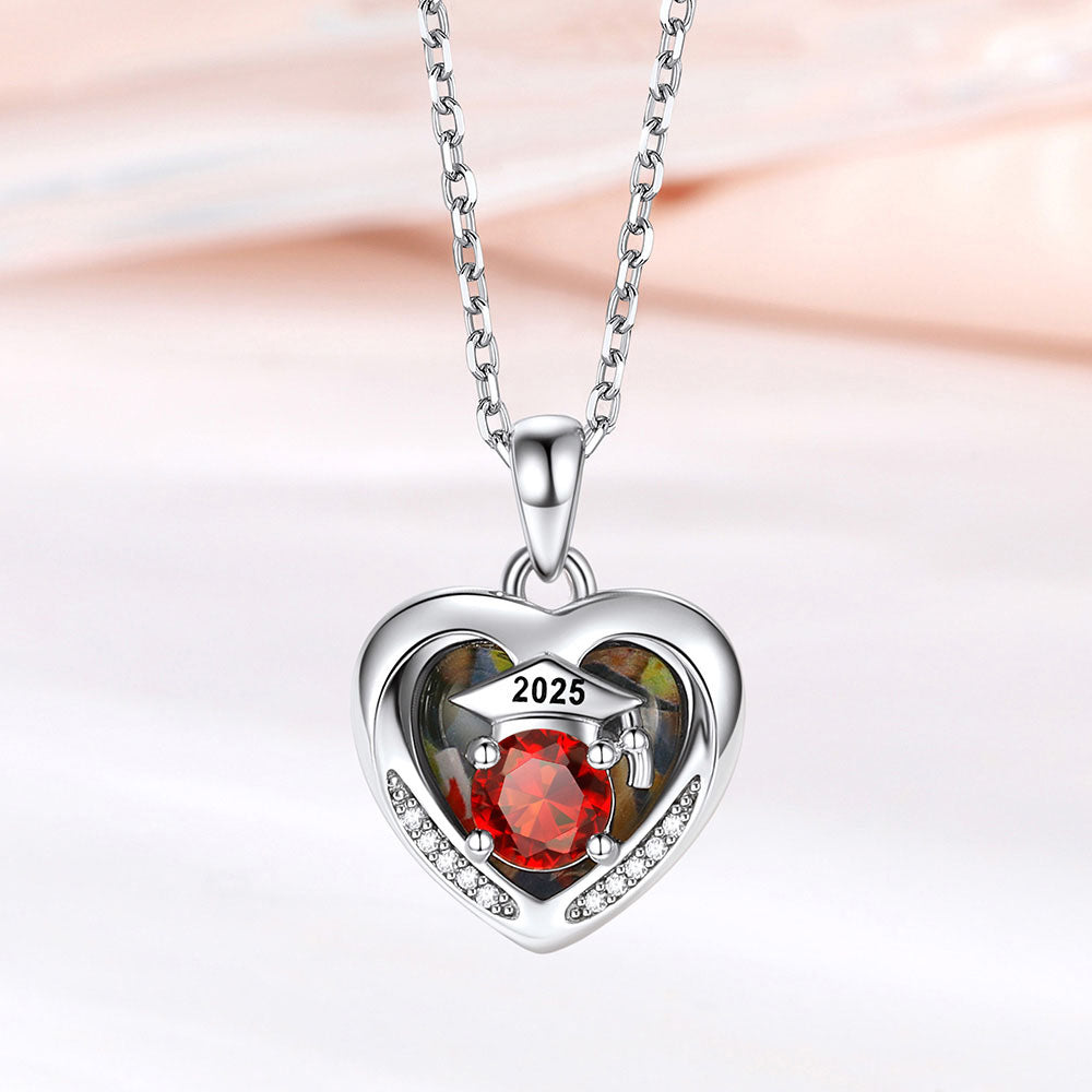 Personalized Birthstone Graduation Cap Locket Necklace