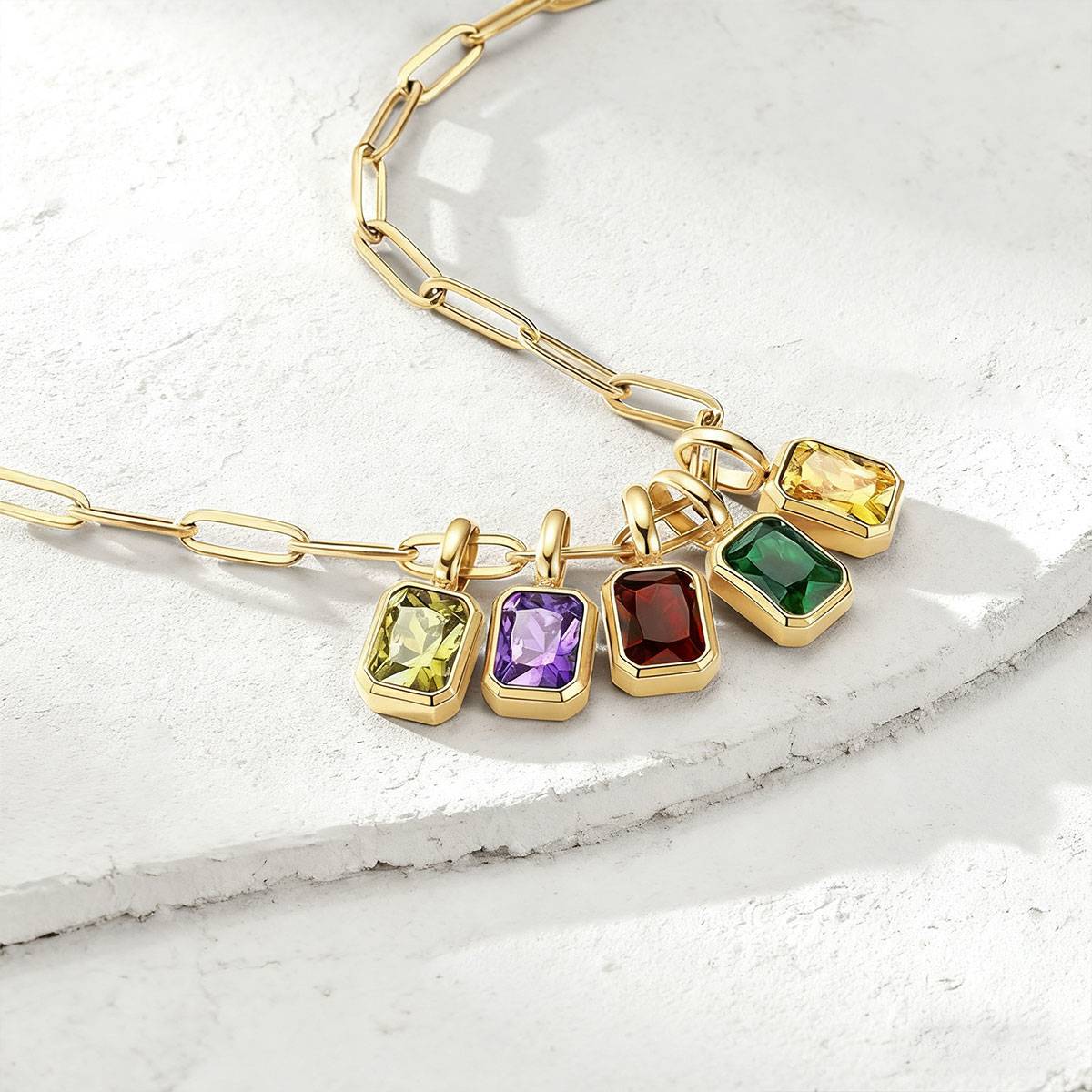 Personalized Birthstone Paperclip Chain Necklace