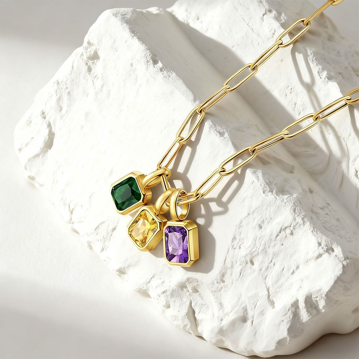 Personalized Birthstone Paperclip Chain Necklace for Women