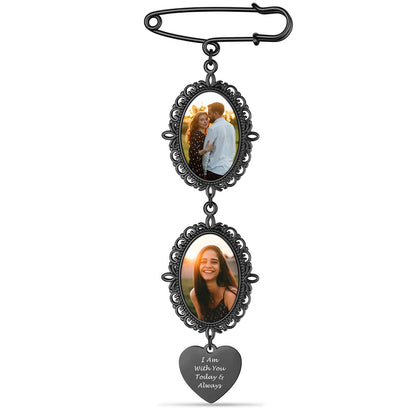 Personalized Bouquet Photo Charms Brooch Pins 2 Photos on a white background