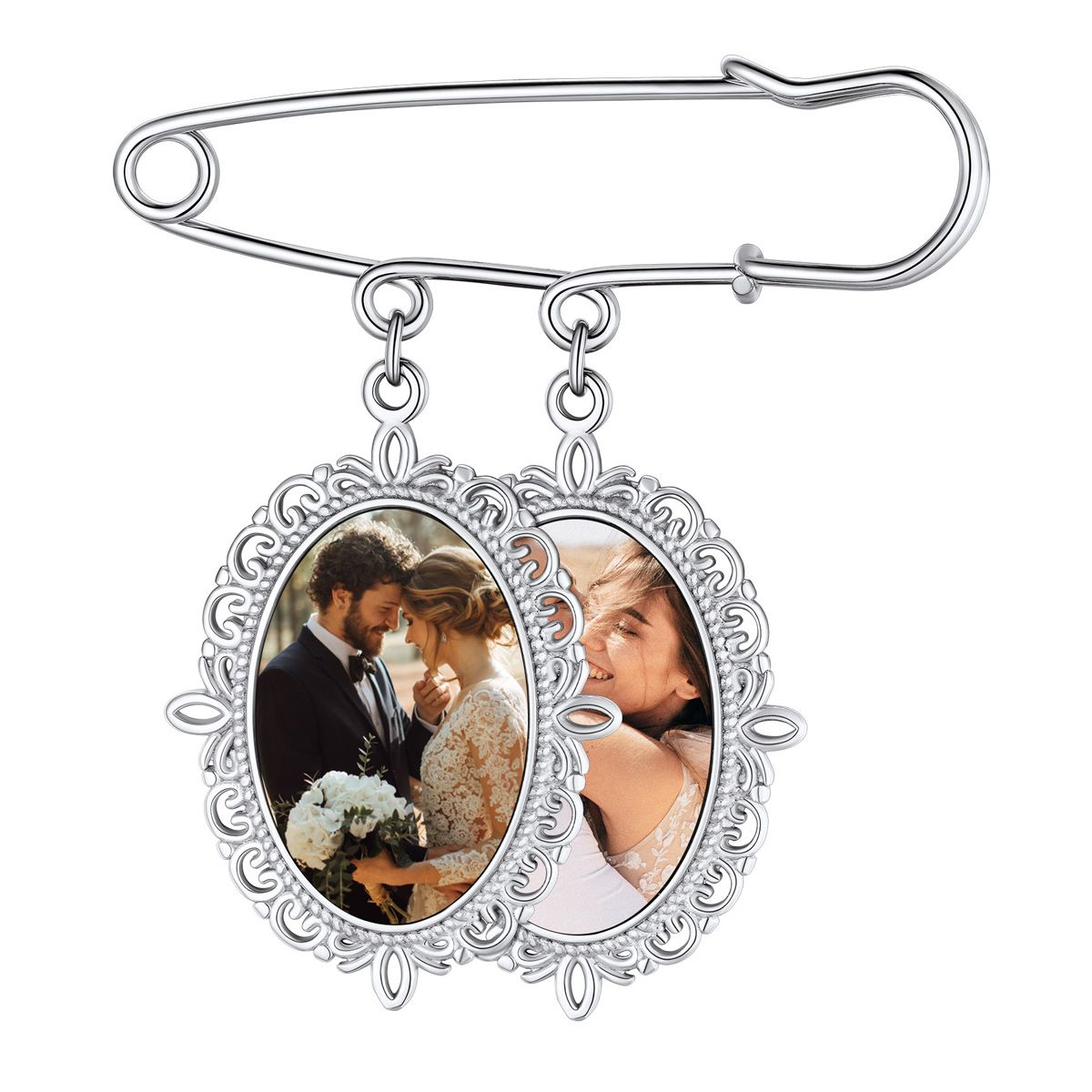 Personalized Bouquet Photo Charms Brooch Pins 2 photos