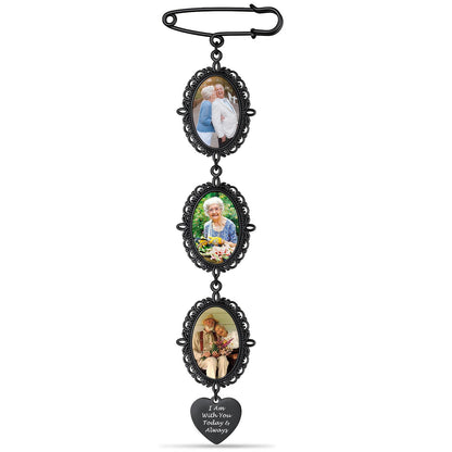 Personalized Bouquet Photo Charms Brooch Pins 3 photos on a white background
