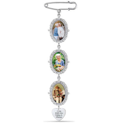 Personalized Bouquet Photo Charms Memorial Brooch Pins 3 photo on a white background