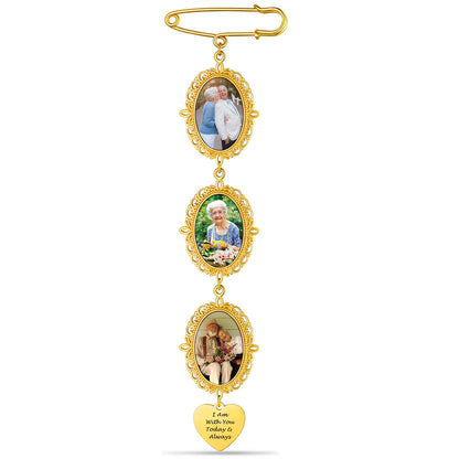 Personalized Bouquet Photo Charms Memorial Brooch Pins for Wedding 3 photo on a white background