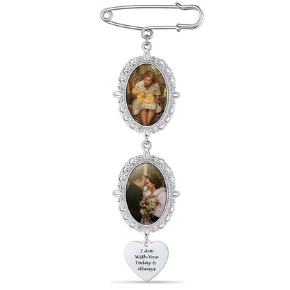 Personalized Bouquet Photo Charms Memorial Brooch for Wedding on a white background