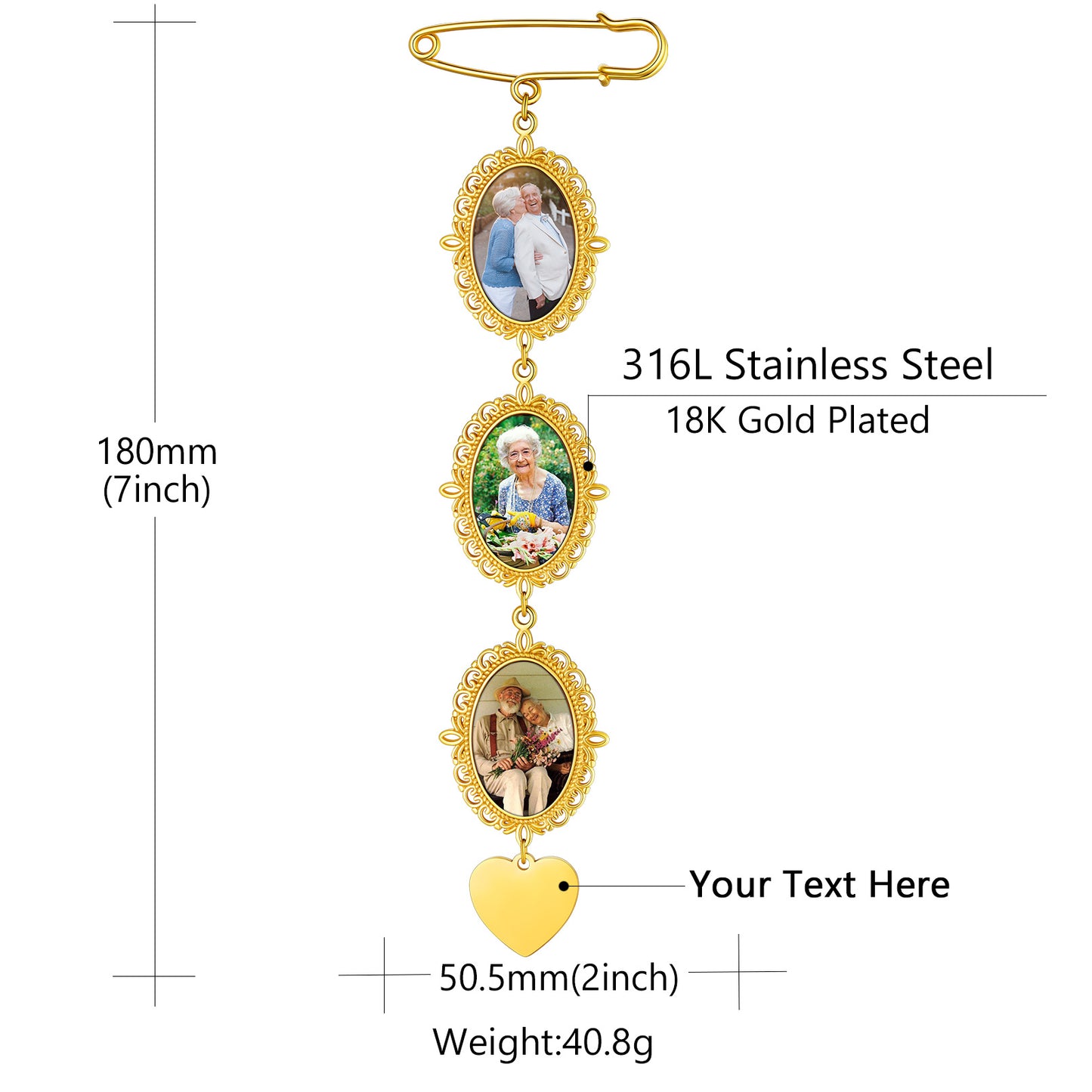 Personalized Bouquet Photo Memorial Brooch Pins Dimension, Durable, Solid, 
