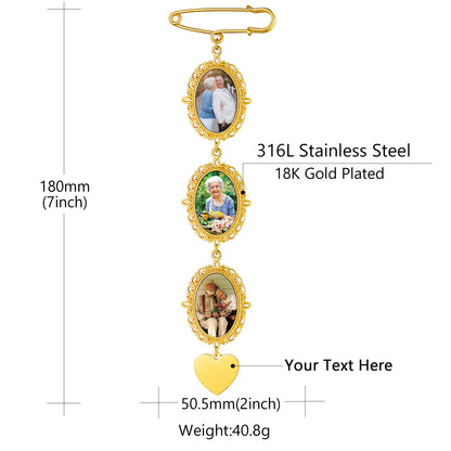 Personalized Bouquet Photo Memorial Brooch Pins Dimension, Durable, Solid, 