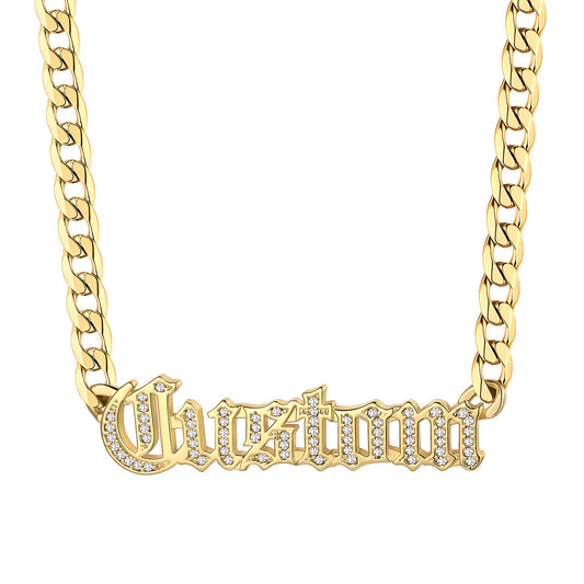 Personalized CZ Nameplated Cuban Chain Necklace 4MM Gold Plated