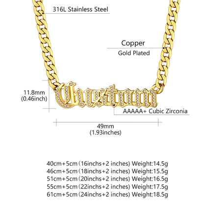Personalized CZ Nameplated Cuban Chain Necklace Dimension, Durable