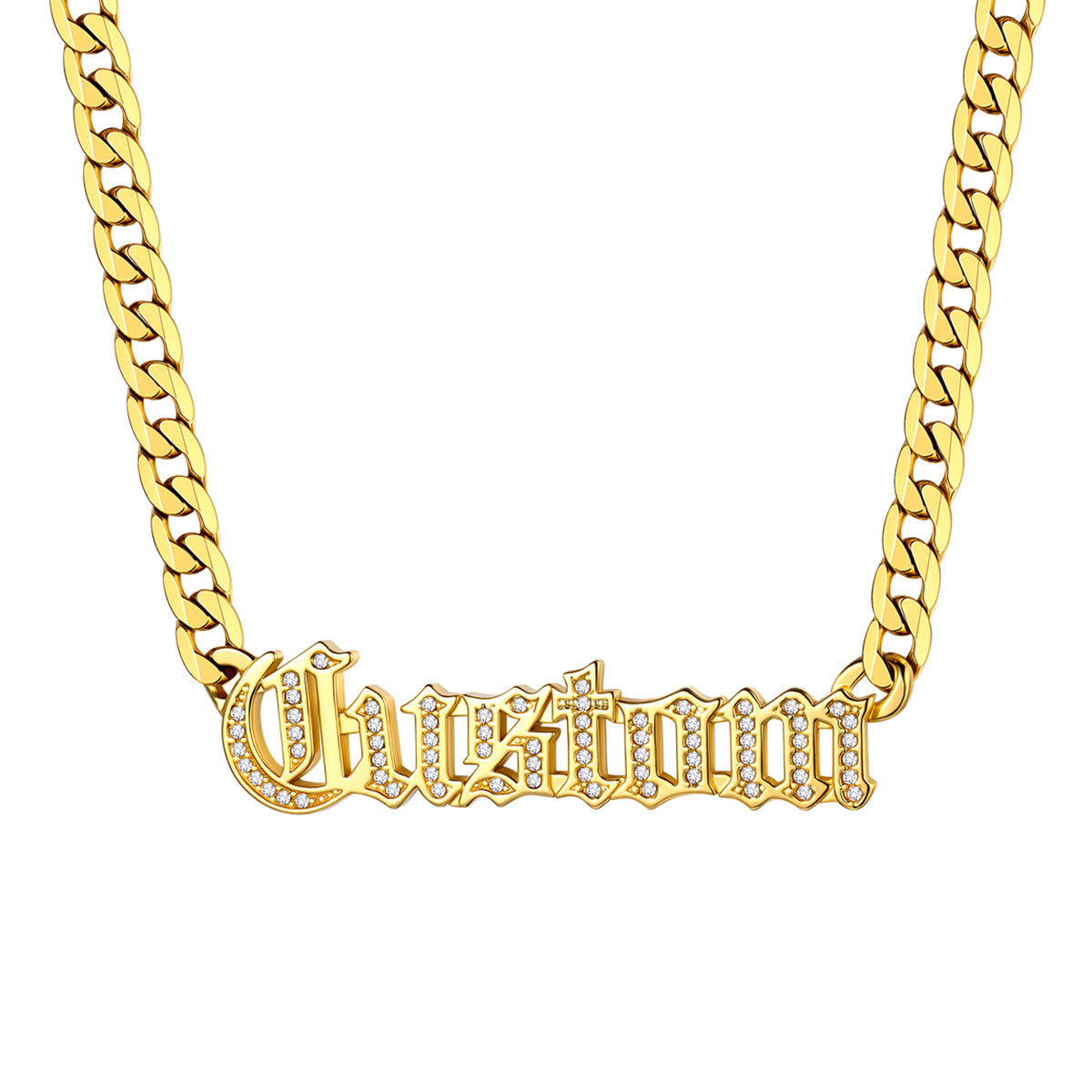 Personalized CZ Nameplated Cuban Chain Necklace Gold Plated