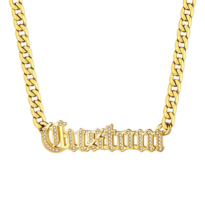 Personalized CZ Nameplated Cuban Chain Necklace Gold Plated
