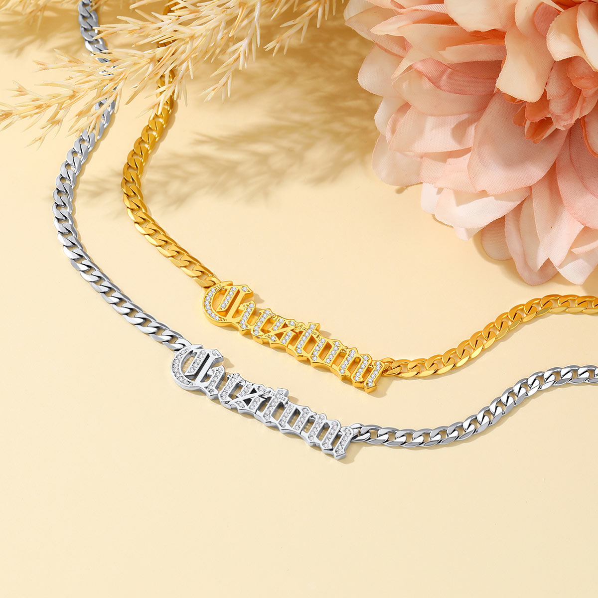Personalized CZ Nameplated Cuban Chain Necklace in different color