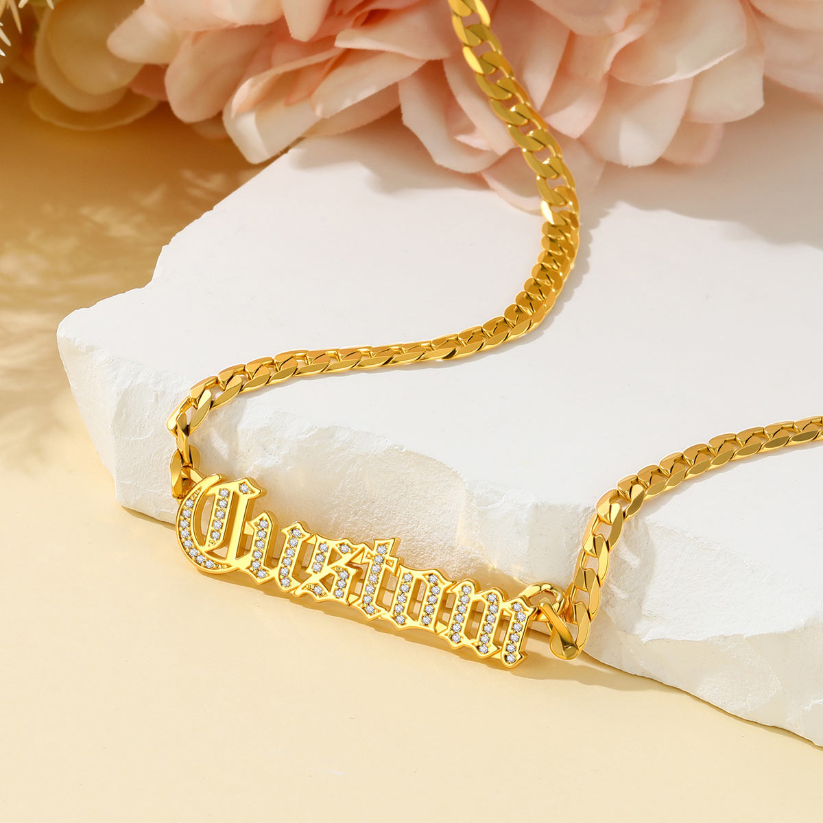 Personalized CZ Nameplated Cuban Chain Necklace in gold plated