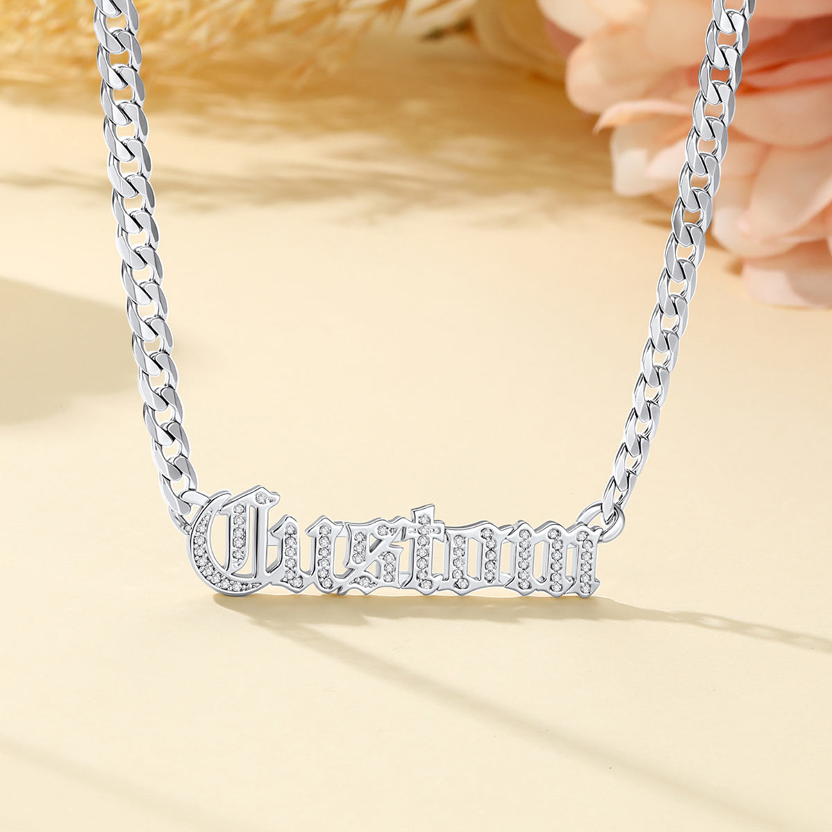 Personalized CZ Nameplated Cuban Chain Necklace in stainless steel