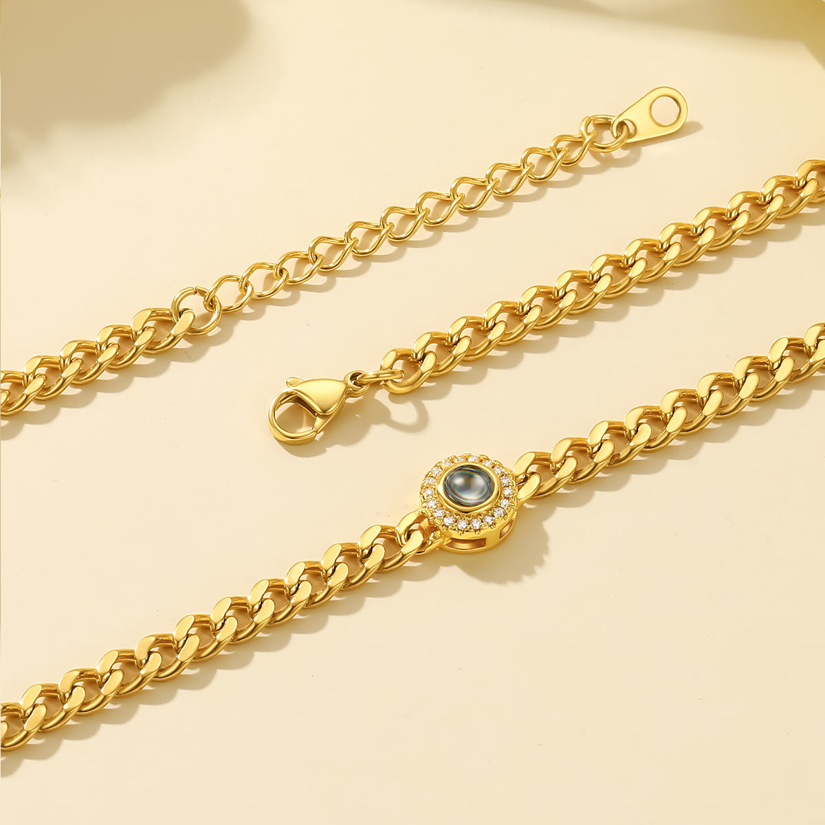 Personalized CZ Photo Projection Bracelet Cuban Chain Bracelet Gold Plated
