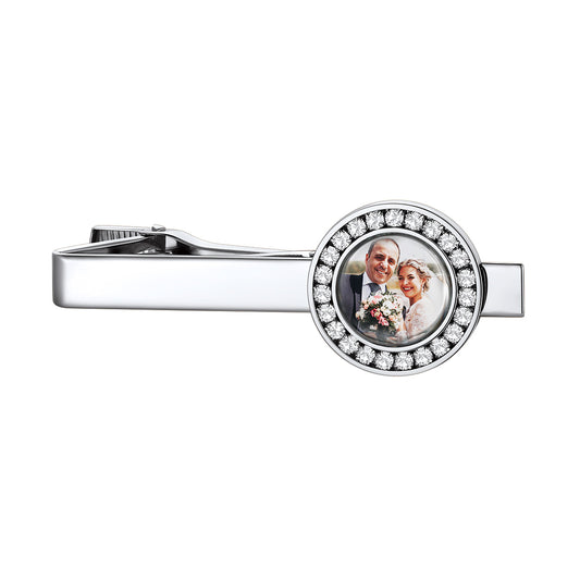 Personalized CZ Picture Tie Clip for Wedding