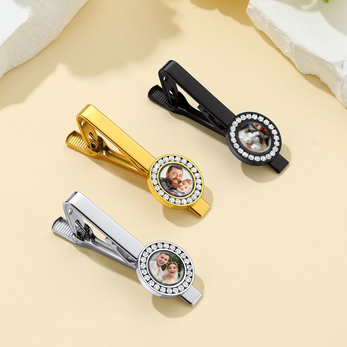 Personalized CZ Picture Tie Clip in different color