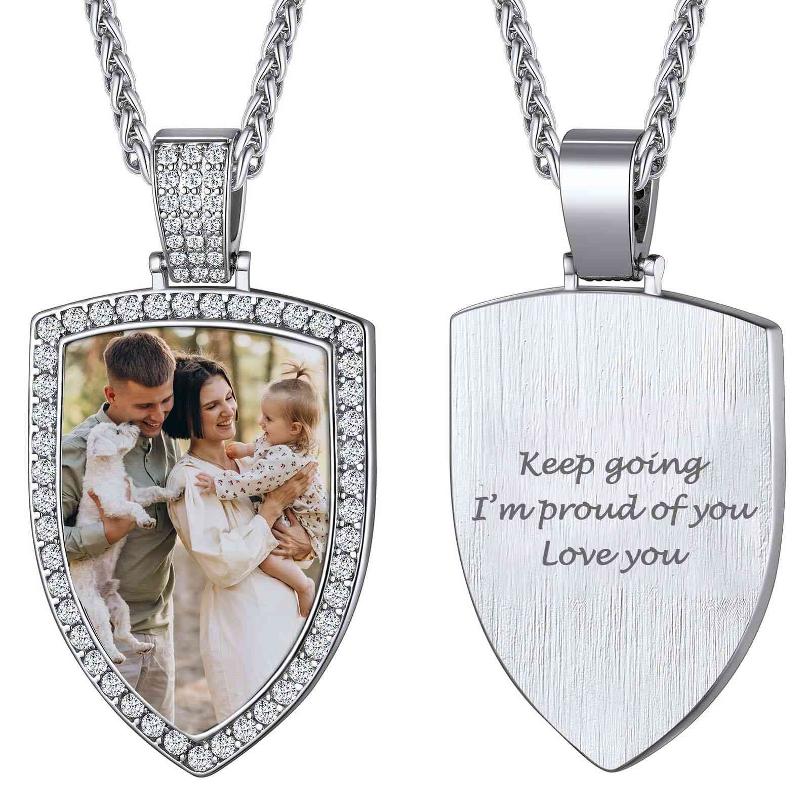 Personalized CZ Shield Pictures Necklace