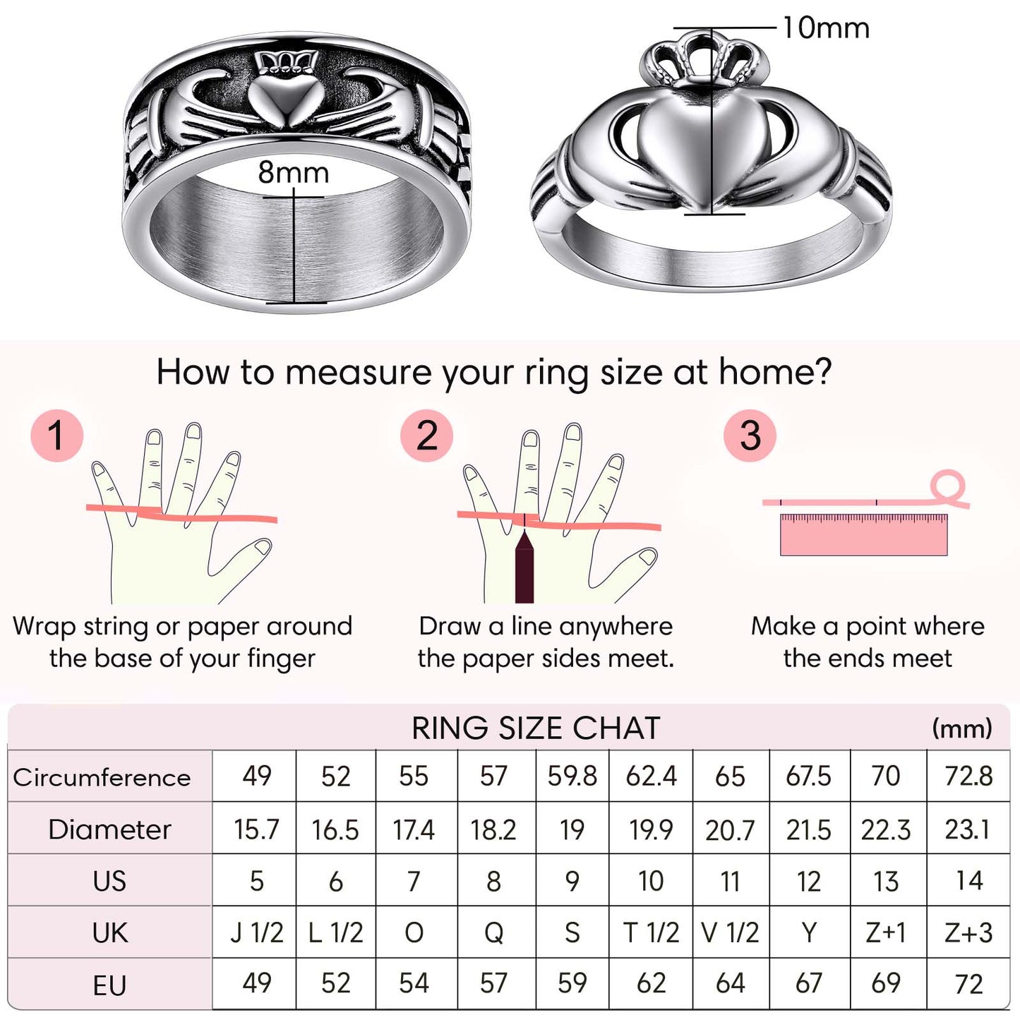 Personalized Claddagh Promise Rings Dimension, Durable, Solid