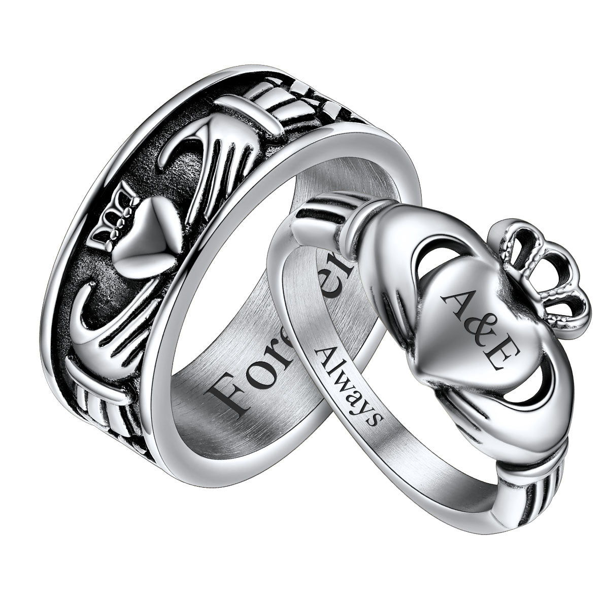 Personalized Claddagh Promise Rings for Couple