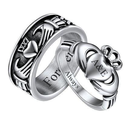 Personalized Claddagh Promise Rings for Couple