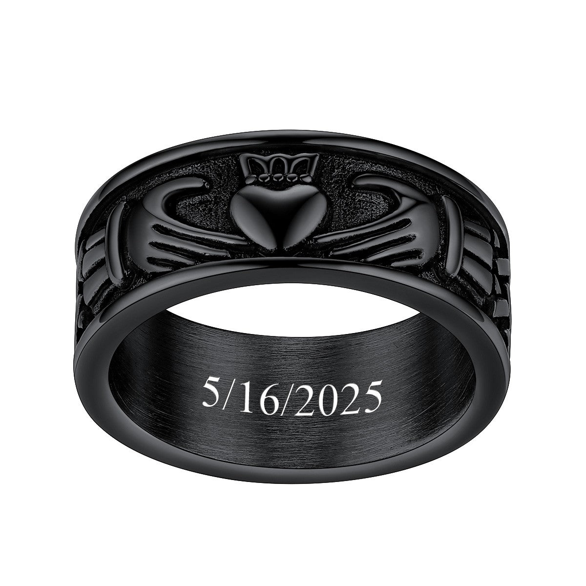 Personalized Claddagh Promise Rings for Men Black Plated